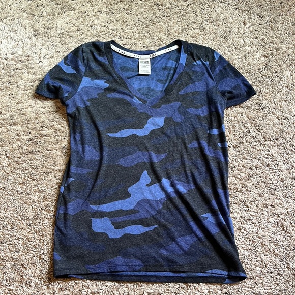 PINK Victoria's Secret Tops - Pink blue camo V-neck T-shirt size extra small